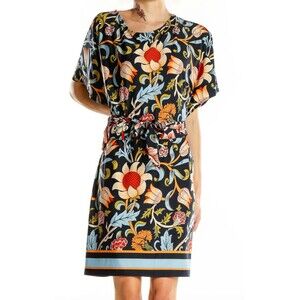 BCBG MAX AZRIA Black Multicolor Dress Sz M Floral Kimono Sleeve Attached Belt